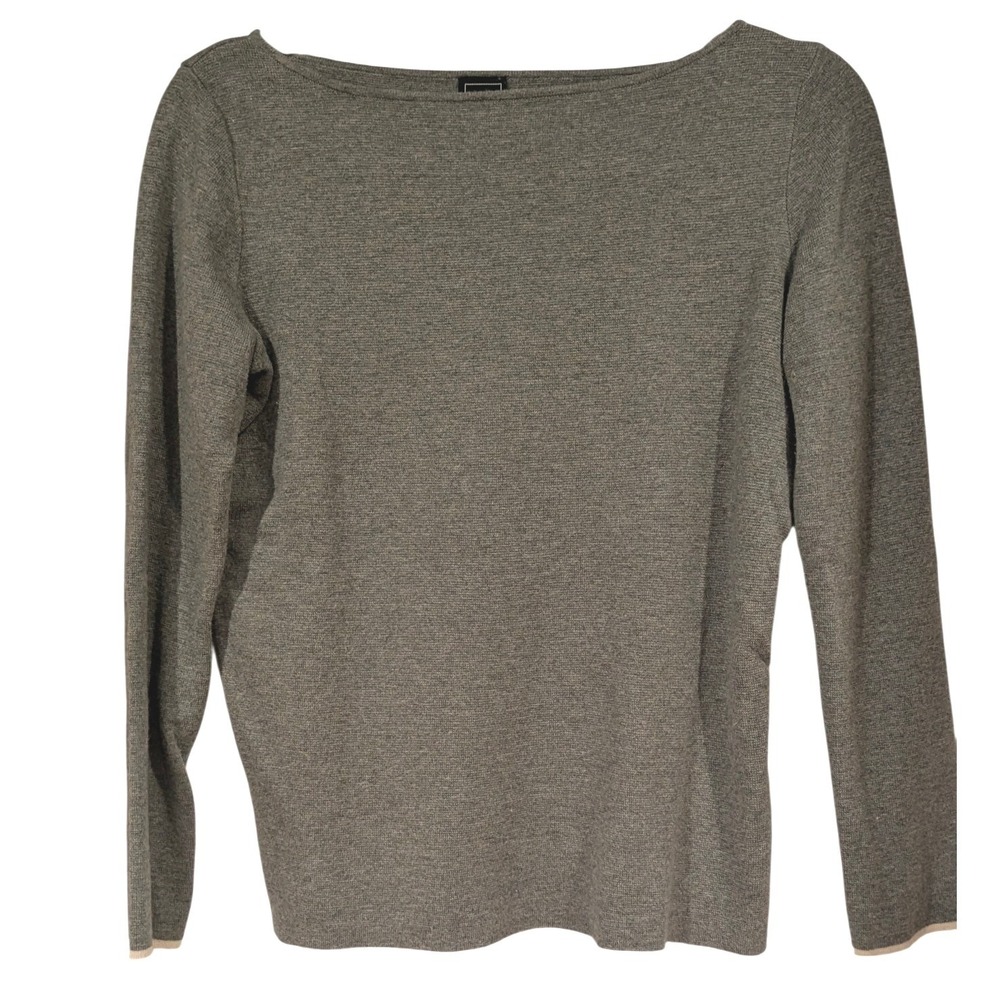 Gap Womens XS Heather Gray Boat Neck Long Sleeve Cotton Silk Blend Tipped Cuff